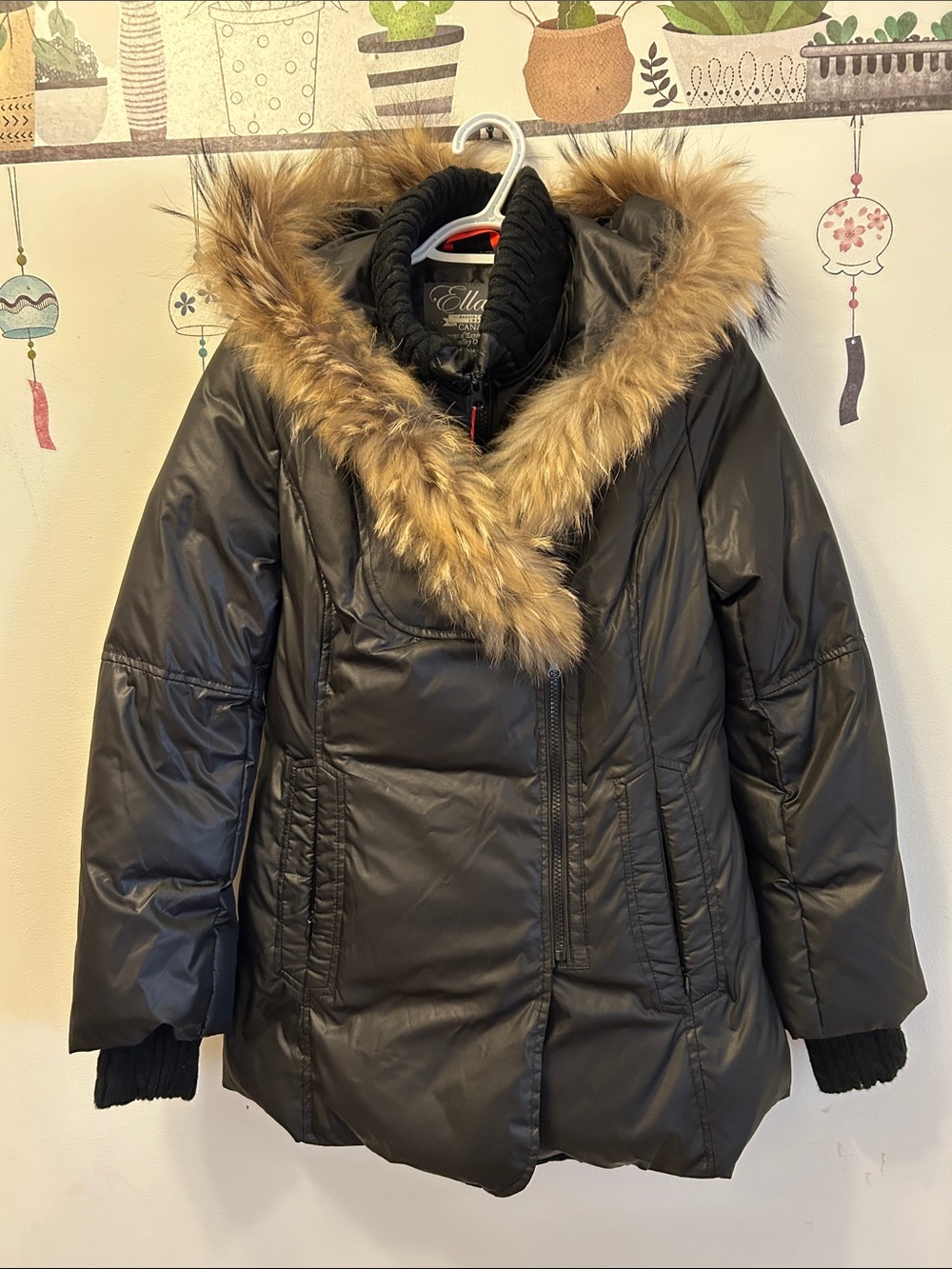 Ella Moss Black Faux-Fur Trim Puffer Jacket